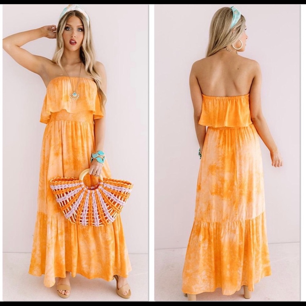 Clearance! NWT Orange Tie dye tiered maxi dress - Picture 4 of 5